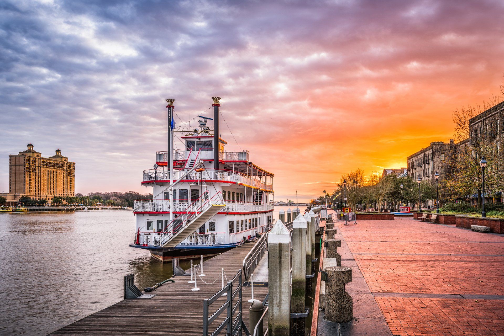 Savannah riverfront at sunrise